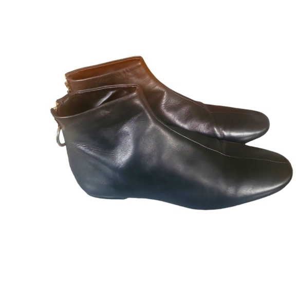 Zara Flat Black Leather Back Zipper Closure Square Toes Ankle Bootie EU 38 - Picture 3 of 7